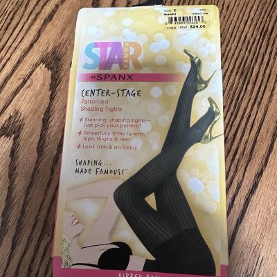 NEW Star Power By Spanx Women's Ribbed Row Patterned Shaping Tights Sz E Black